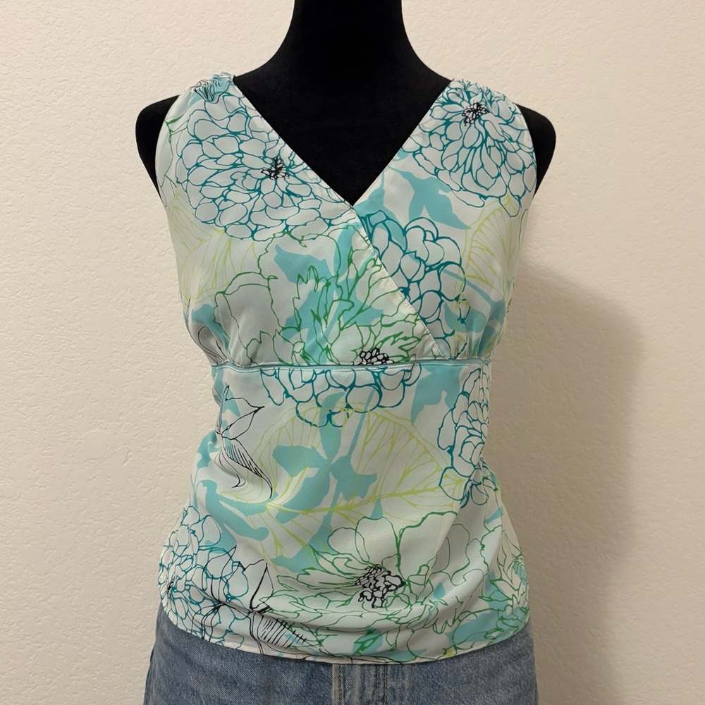 Floral Sleeveless Top - Blue and Green